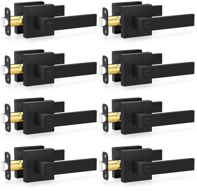 Main image of 8 Pack Matte Black Door Handles Interior Door Knobs, Privacy Keyless Heavy Duty Door Lock for Bedrooms Bathrooms, Modern Square Door Levers Reversible for Left & Right Handled Doors