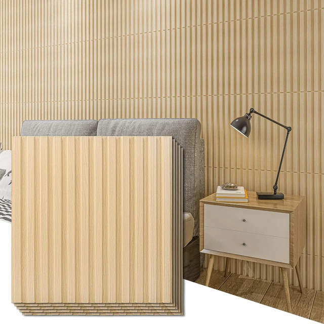 Main image of 3D Fluted Textured Slat Wall Panels, 19.7 x 19.7 in, 12-Pack, Oak PVC, Waterproof, Scratch Proof, Wipeable, Break-Proof, Ideal for Home, Office and Commercial Spaces