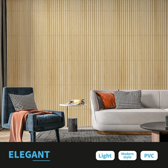Alt view image 3 of 7 - 3D Fluted Textured Slat Wall Panels, 19.7 x 19.7 in, 12-Pack, Oak PVC, Waterproof, Scratch Proof, Wipeable, Break-Proof, Ideal for Home, Office and Commercial Spaces