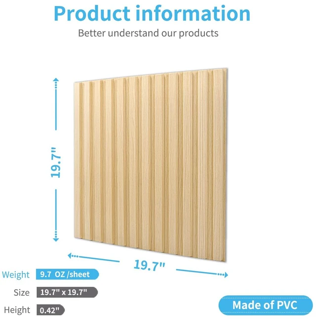 Alt view image 4 of 7 - 3D Fluted Textured Slat Wall Panels, 19.7 x 19.7 in, 12-Pack, Oak PVC, Waterproof, Scratch Proof, Wipeable, Break-Proof, Ideal for Home, Office and Commercial Spaces