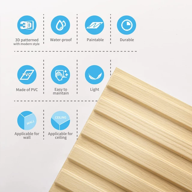 Alt view image 6 of 7 - 3D Fluted Textured Slat Wall Panels, 19.7 x 19.7 in, 12-Pack, Oak PVC, Waterproof, Scratch Proof, Wipeable, Break-Proof, Ideal for Home, Office and Commercial Spaces