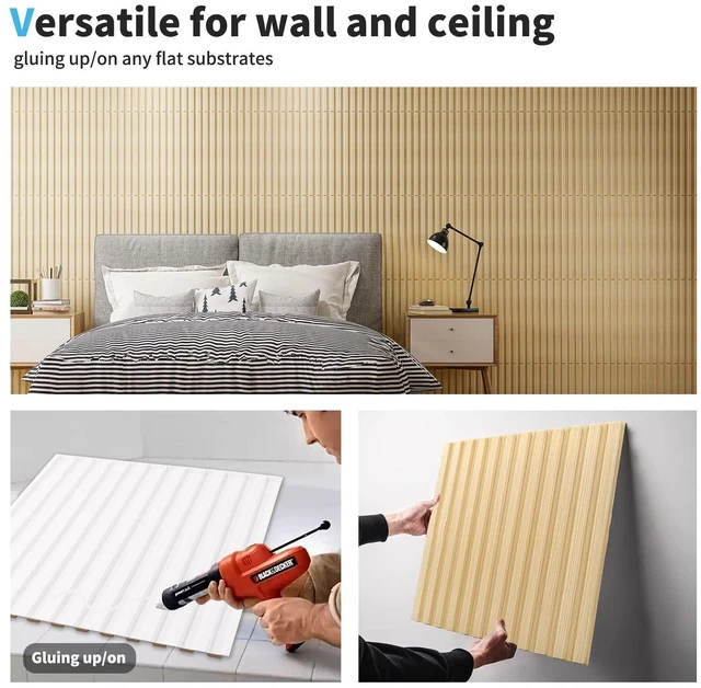 Alt view image 7 of 7 - 3D Fluted Textured Slat Wall Panels, 19.7 x 19.7 in, 12-Pack, Oak PVC, Waterproof, Scratch Proof, Wipeable, Break-Proof, Ideal for Home, Office and Commercial Spaces