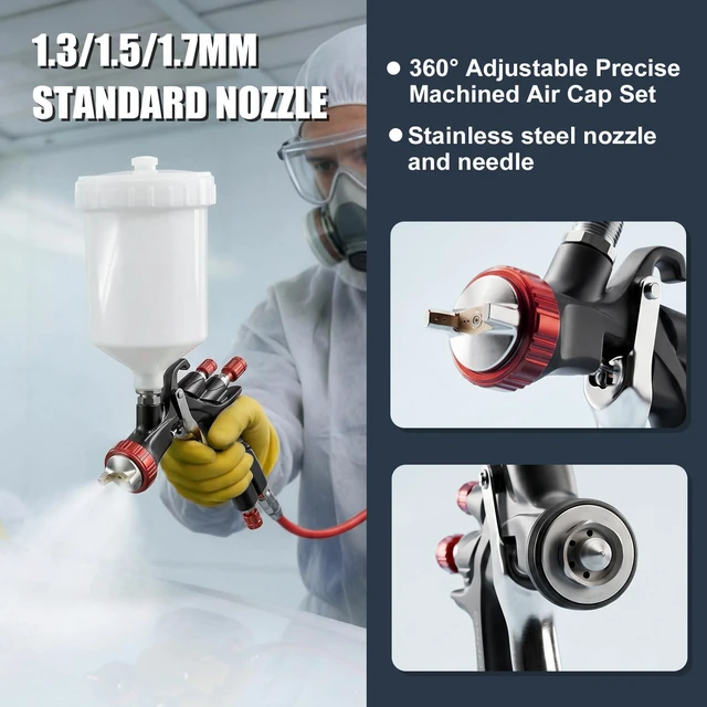 Alt view image 2 of 7 - Tools R500 LVLP Air Spray Gun,Professional Automotive Paint Sprayer A610 Car Paint Gun Sprayer with 1.3/1.5/1.7mm Nozzles and Air Regulator, Paint Gun for Car, Furniture, Varnish and Top Coat
