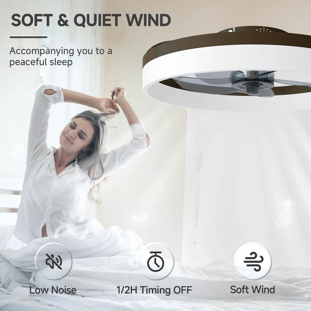 Alt view image 5 of 7 - Low Profile Ceiling Fans with Lights and Remote, 19.7in Fandelier Ceiling Fan with Light, 3000K-6500K Dimmable Bladeless LED Fan Light, Brown Flush Mount Ceiling Fans with Lights for Bedroom