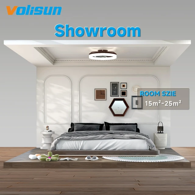 Alt view image 7 of 7 - Low Profile Ceiling Fans with Lights and Remote, 19.7in Fandelier Ceiling Fan with Light, 3000K-6500K Dimmable Bladeless LED Fan Light, Brown Flush Mount Ceiling Fans with Lights for Bedroom