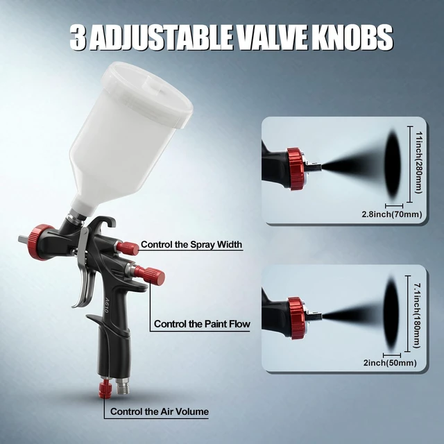 Alt view image 5 of 7 - Tools R500 LVLP Air Spray Gun,Professional Automotive Paint Sprayer A610 Car Paint Gun Sprayer with 1.3/1.5/1.7mm Nozzles and Air Regulator, Paint Gun for Car, Furniture, Varnish and Top Coat