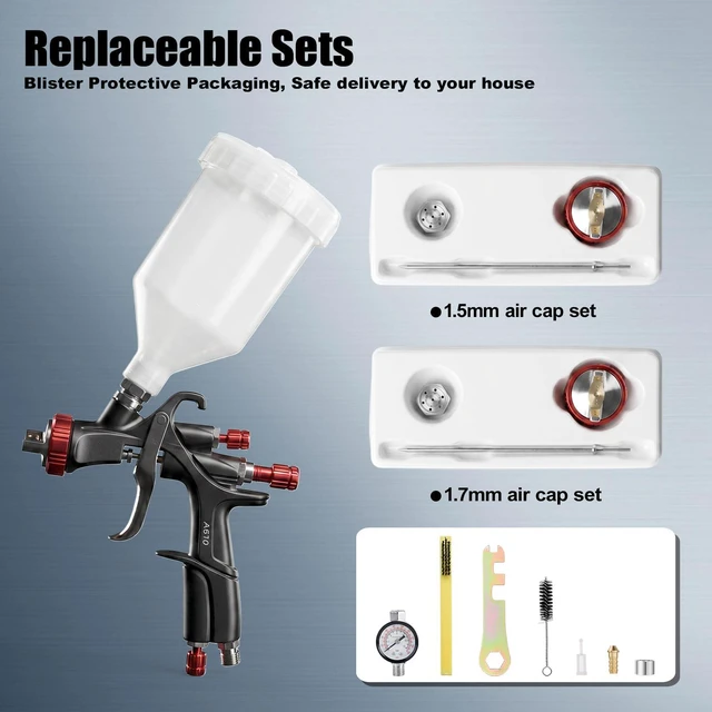 Alt view image 6 of 7 - Tools R500 LVLP Air Spray Gun,Professional Automotive Paint Sprayer A610 Car Paint Gun Sprayer with 1.3/1.5/1.7mm Nozzles and Air Regulator, Paint Gun for Car, Furniture, Varnish and Top Coat