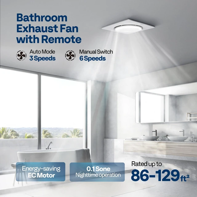 Alt view image 2 of 7 - EC Motor Bathroom Exhaust Fan with Humidity Sensor (160-110-50CFM Energy-Saving AutoFlow,10.2-inch Ceiling Retrofit Bath Fan, No Attic Access Needed