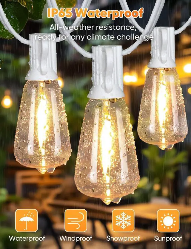 Alt view image 6 of 7 - Outdoor String Lights with Remote, 200FT LED Patio Lights with 62 ST38 LED Filament Bulbs, 3 Lighting Modes, 3H/5H Timer, Waterproof IP65 String Light for Outside, E12 Socket Base, White
