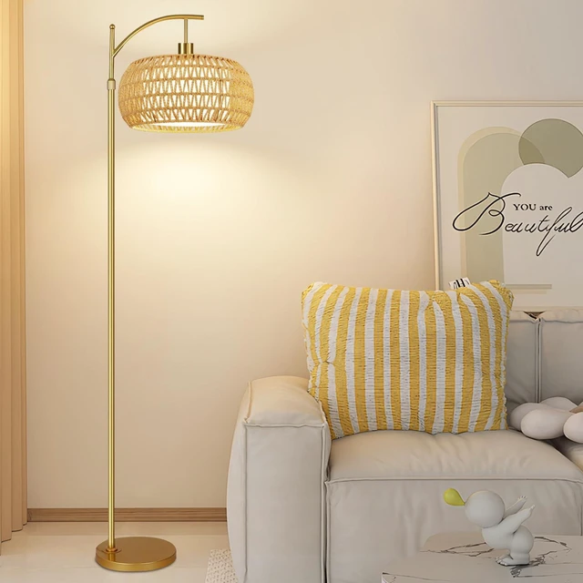 Alt view image 3 of 7 - Gold Floor Lamps for Living Room Rattan Boho Floor Lamp with Remote Control & 3 Color Temperature,Dimmable Arc Floor Lamps Brass Standing Lamp Tall Floor Lamp for Bedroom Living Room Corner