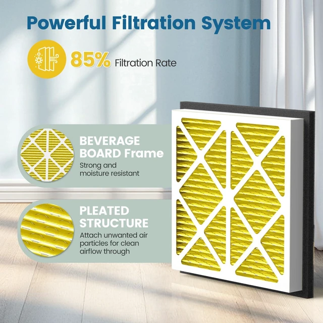 Alt view image 3 of 7 - 20x20x3 MERV 11 Air Filter Compatible with Zephyr VGF Series 20x20x3 Whole Home Deep Pleated Return Air Grille Filter, MERV 11 Air Filtration System, Yellow, 2 Pack