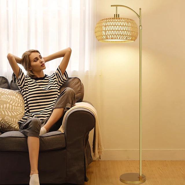 Alt view image 7 of 7 - Gold Floor Lamps for Living Room Rattan Boho Floor Lamp with Remote Control & 3 Color Temperature,Dimmable Arc Floor Lamps Brass Standing Lamp Tall Floor Lamp for Bedroom Living Room Corner