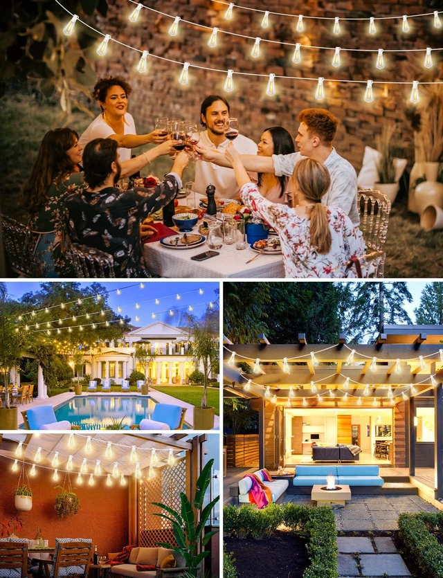 Alt view image 7 of 7 - Outdoor String Lights with Remote, 200FT LED Patio Lights with 62 ST38 LED Filament Bulbs, 3 Lighting Modes, 3H/5H Timer, Waterproof IP65 String Light for Outside, E12 Socket Base, White