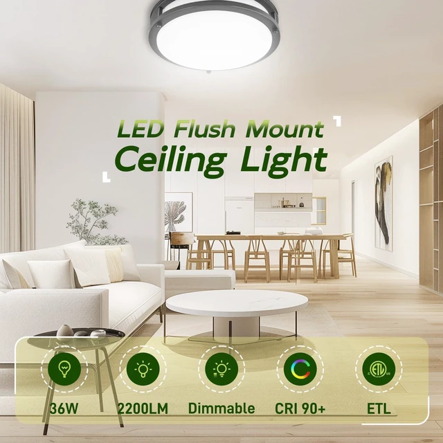 Alt view image 6 of 7 - 16 inch Dimmable LED Flush Mount Ceiling Light Fixture,2200LM 36W 2.7/3/3.5/4K/5K Adjustbale, 120°Light Angle, CRI90, Ceiling Lamp for Bedroom, Kitchen, Office,ETL Listed,2Pack