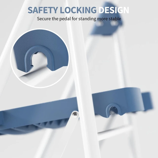 Alt view image 3 of 7 - 4 Step Ladder, Sturdy Step Stool with Handrail, Anti-Slip Wide Pedals, Foldable Step Stool for Home, Garage, Garden, Blue, Safety Locking, Pass 900LBS Testing