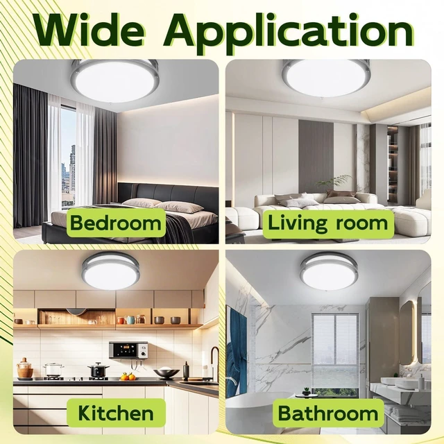 Alt view image 5 of 7 - 16 inch Dimmable LED Flush Mount Ceiling Light Fixture,2200LM 36W 2.7/3/3.5/4K/5K Adjustbale, 120°Light Angle, CRI90, Ceiling Lamp for Bedroom, Kitchen, Office,ETL Listed,2Pack