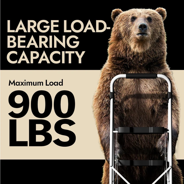 Alt view image 3 of 7 - 4 Step Folding Ladder, 900 lbs Load Capacity, Non-Skid Large Pedals, Handrail, Safety Lock, Sturdy Step Stool for Home, Office, Garden, Multi-Purpose, White