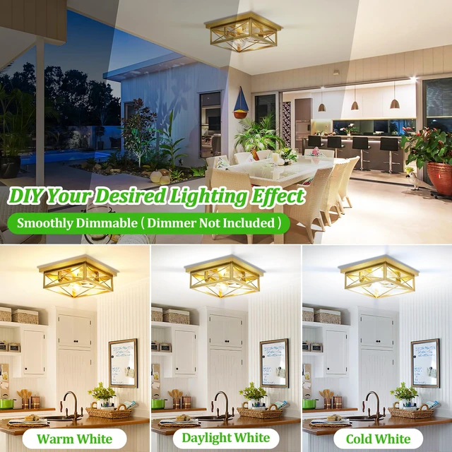 Alt view image 4 of 7 - Gold Hallway Light Fixtures Ceiling, 2-Light Farmhouse Vintage Flush Mount Ceiling Lights, 2-Pack Brass Metal Kitchen Light Fixtures, Close to Ceiling Lights for Bedroom Living Room Entryway