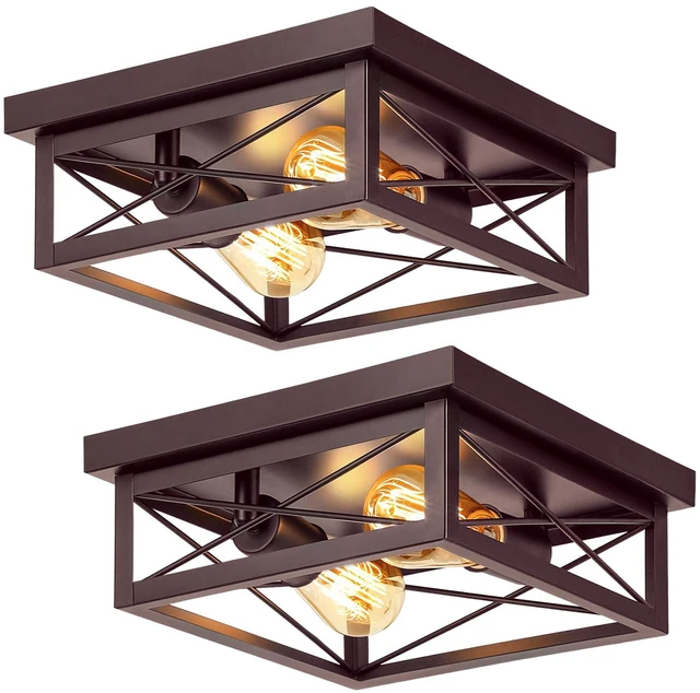 Main image of Brown Hallway Light Fixtures Ceiling, 2-Light Farmhouse Industrial Flush Mount Ceiling Lights, 2-Pack Modern Metal Kitchen Light Fixtures, Close to Ceiling Lights for Bedroom Living Room Entryway