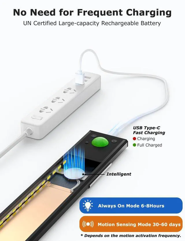 Alt view image 4 of 6 - 12" Under Cabinet Lighting Wireless, Remote, Motion Sensor, 8Pack, Black 0.33" Ultra-thin Aluminum Alloy Body, USB-C Rechargeable, 3-Color-Temp, Dimming, Magnetic, 30Day Runtime for Kitchen Closet