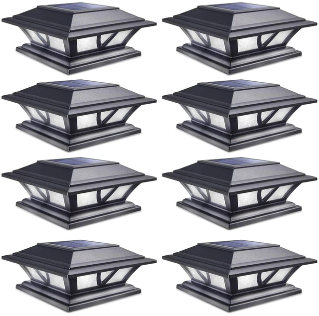 Main image of Solar Post Lights Outdoor 2 Modes LED, 8 Pack Black (Warm/White) Solar Post Cap Lights, Solar-Powered Waterproof Deck Fence Lights for 4x4 5x5 & 6x6 Wood or Vinyl Posts, Patio, Garden, Yard