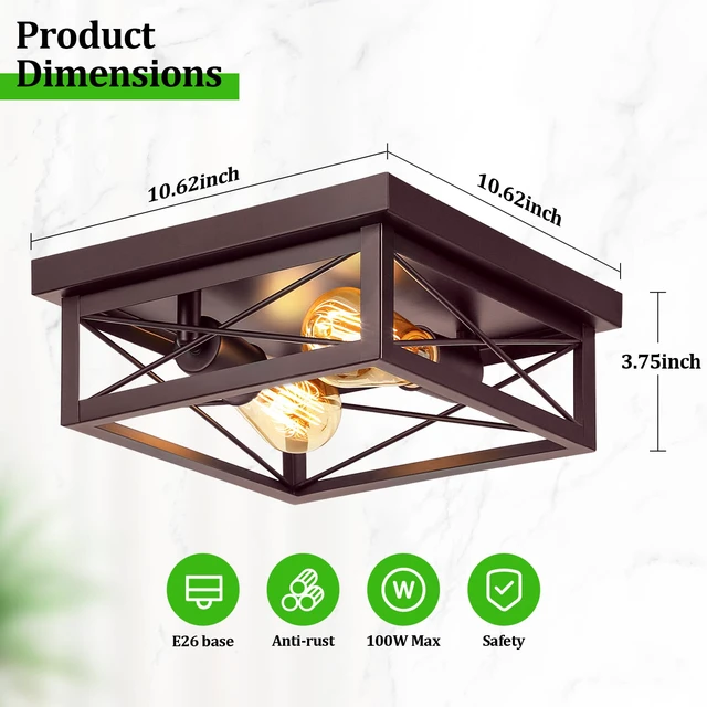 Alt view image 4 of 7 - Brown Hallway Light Fixtures Ceiling, 2-Light Farmhouse Industrial Flush Mount Ceiling Lights, 2-Pack Modern Metal Kitchen Light Fixtures, Close to Ceiling Lights for Bedroom Living Room Entryway