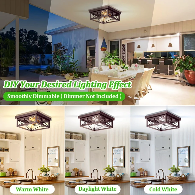 Alt view image 5 of 7 - Brown Hallway Light Fixtures Ceiling, 2-Light Farmhouse Industrial Flush Mount Ceiling Lights, 2-Pack Modern Metal Kitchen Light Fixtures, Close to Ceiling Lights for Bedroom Living Room Entryway