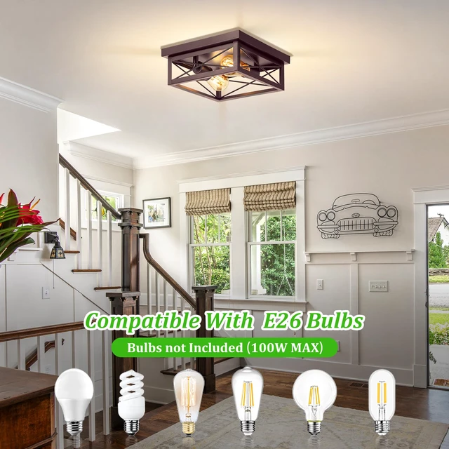 Alt view image 6 of 7 - Brown Hallway Light Fixtures Ceiling, 2-Light Farmhouse Industrial Flush Mount Ceiling Lights, 2-Pack Modern Metal Kitchen Light Fixtures, Close to Ceiling Lights for Bedroom Living Room Entryway