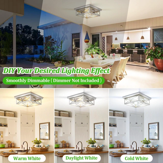 Alt view image 4 of 7 - Brushed Nickle Hallway Light Fixtures, 2-Light Modern Farmhouse Flush Mount Ceiling Lights, 2-Pack Chrome Kitchen Light Fixtures, Square Close to Ceiling Lights for Bedroom Living Room Entryway