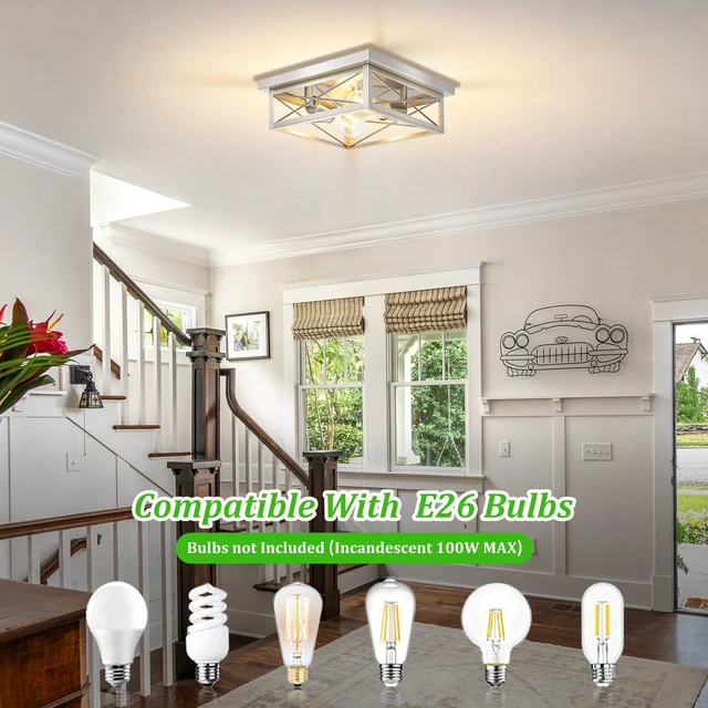 Alt view image 5 of 7 - Brushed Nickle Hallway Light Fixtures, 2-Light Modern Farmhouse Flush Mount Ceiling Lights, 2-Pack Chrome Kitchen Light Fixtures, Square Close to Ceiling Lights for Bedroom Living Room Entryway