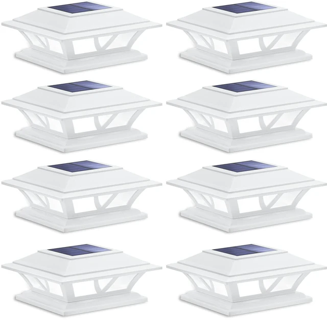 Main image of Solar Post Lights Outdoor 2 Modes LED, 8 Pack White (Warm/White) Solar Post Cap Lights, Solar-Powered Waterproof Deck Fence Lights for 4x4 5x5 & 6x6 Vinyl or Wood Posts, Patio, Yard, Garden