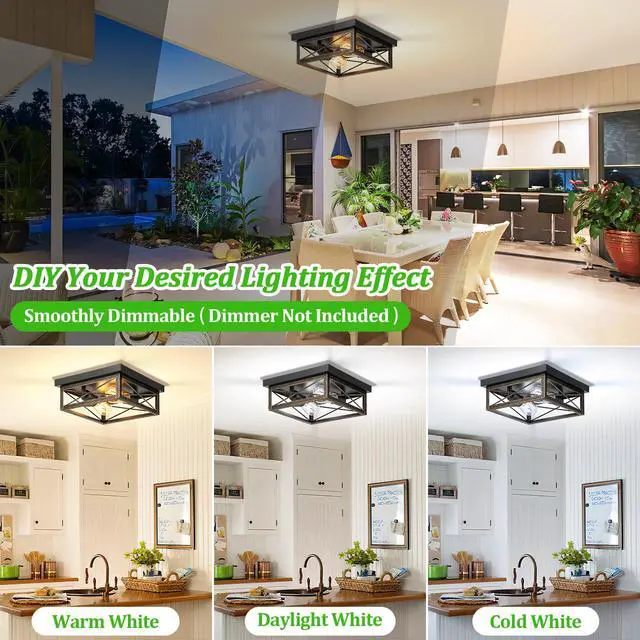 Alt view image 4 of 7 - 2-Light Farmhouse Industrial Flush Mount Ceiling Lights, Oil Rubbed Bronze Premium Metal, Kitchen Light Fixtures, Close to Ceiling Lights for Bedroom Living Room Hallway Entryway, 2-Pack