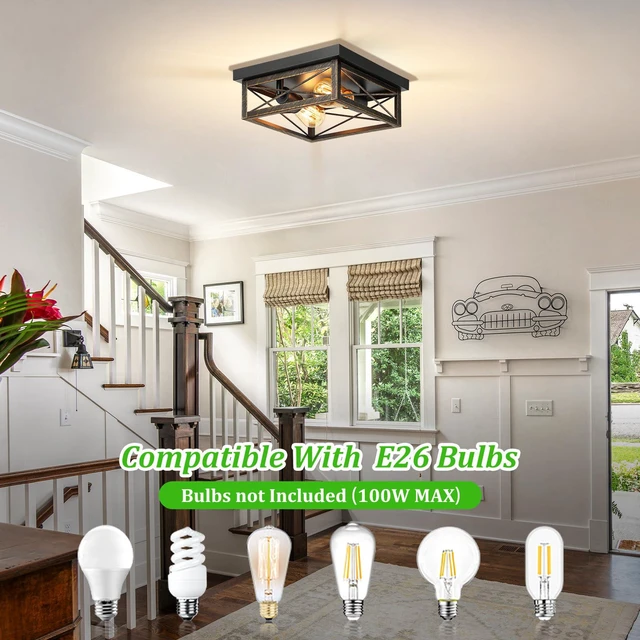 Alt view image 5 of 7 - 2-Light Farmhouse Industrial Flush Mount Ceiling Lights, Oil Rubbed Bronze Premium Metal, Kitchen Light Fixtures, Close to Ceiling Lights for Bedroom Living Room Hallway Entryway, 2-Pack