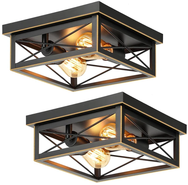 Main image of Brushed Gold Hallway Light Fixtures Ceiling, 2-Light Farmhouse Industrial Flush Mount Ceiling Lights, 2-Pack Metal Kitchen Light Fixtures, Close to Ceiling Lights for Bedroom Living Room Entryway