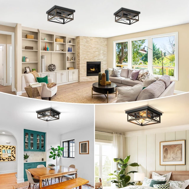 Alt view image 7 of 7 - 2-Light Farmhouse Industrial Flush Mount Ceiling Lights, Oil Rubbed Bronze Premium Metal, Kitchen Light Fixtures, Close to Ceiling Lights for Bedroom Living Room Hallway Entryway, 2-Pack