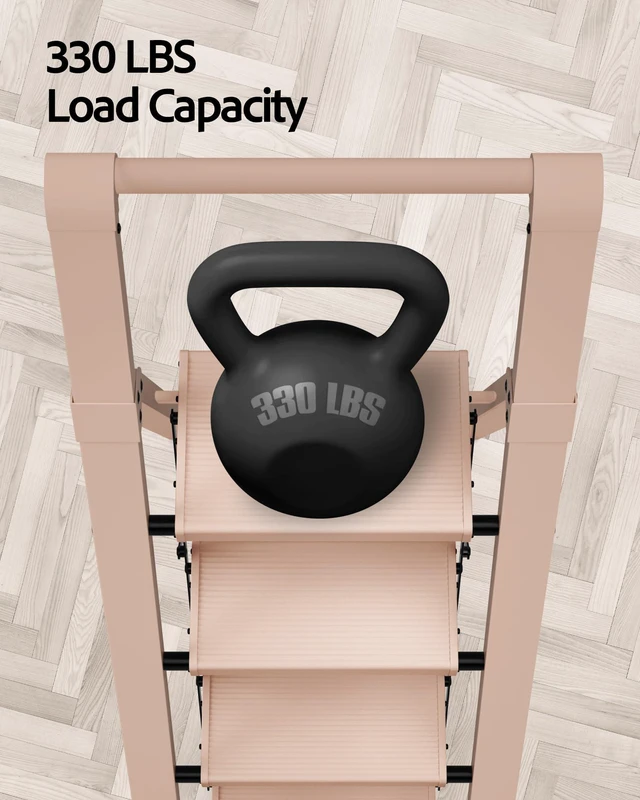 Alt view image 4 of 7 - 4 Step Ladder,Aluminum Step Stool Foldable-Peach Pink Lightweight Folding Ladder with Convenient Handgrip,Wide Top Pedal,330lbs Capacity Stepladder for Home,Office,Kitchen