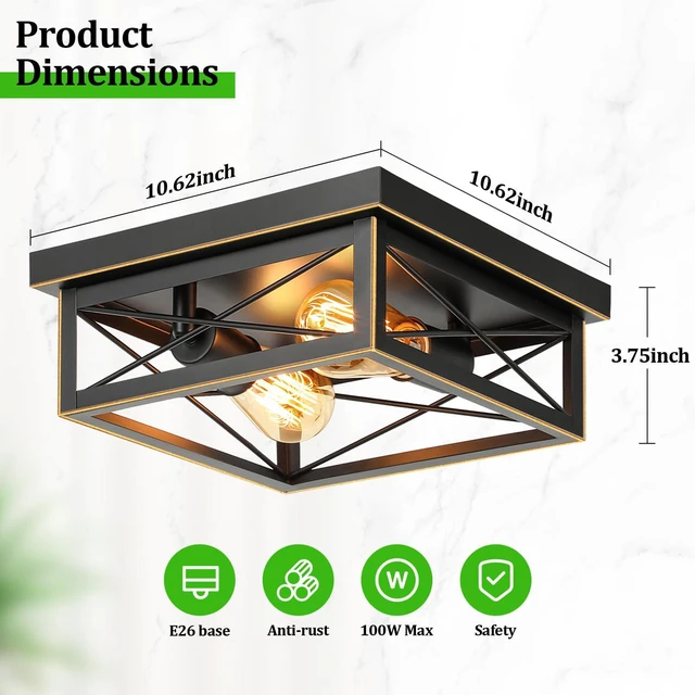 Alt view image 4 of 7 - Brushed Gold Hallway Light Fixtures Ceiling, 2-Light Farmhouse Industrial Flush Mount Ceiling Lights, 2-Pack Metal Kitchen Light Fixtures, Close to Ceiling Lights for Bedroom Living Room Entryway