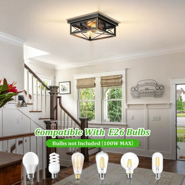 Alt view image 5 of 7 - Brushed Gold Hallway Light Fixtures Ceiling, 2-Light Farmhouse Industrial Flush Mount Ceiling Lights, 2-Pack Metal Kitchen Light Fixtures, Close to Ceiling Lights for Bedroom Living Room Entryway