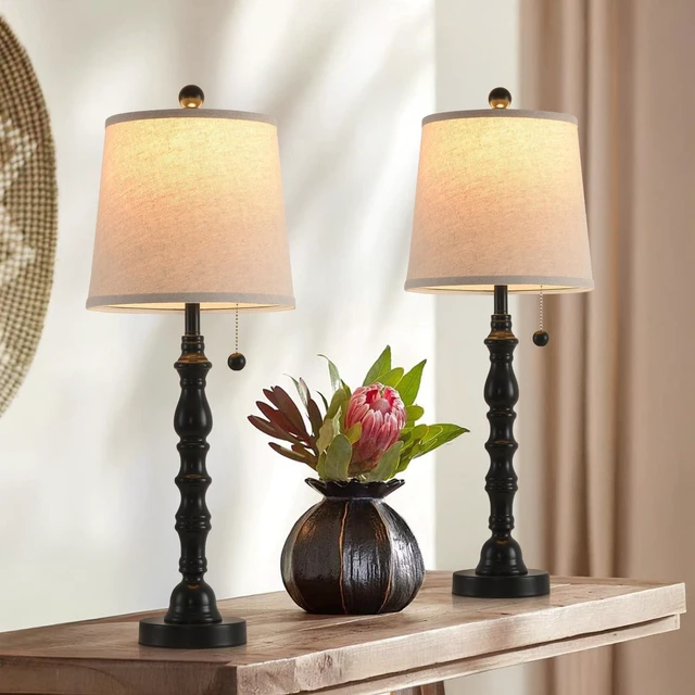 Main image of Lamps Set of 2 Modern Farmhouse Table Lamp Bedside Reading Lamps Living Room End Tables Set Lamps for Night Stands Bedroom Night Lamp,High 26.25 Inch,Black,With Fabric Lamp Shade,Bulb Not Included