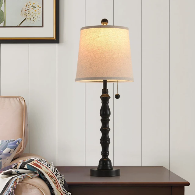 Alt view image 2 of 7 - Lamps Set of 2 Modern Farmhouse Table Lamp Bedside Reading Lamps Living Room End Tables Set Lamps for Night Stands Bedroom Night Lamp,High 26.25 Inch,Black,With Fabric Lamp Shade,Bulb Not Included