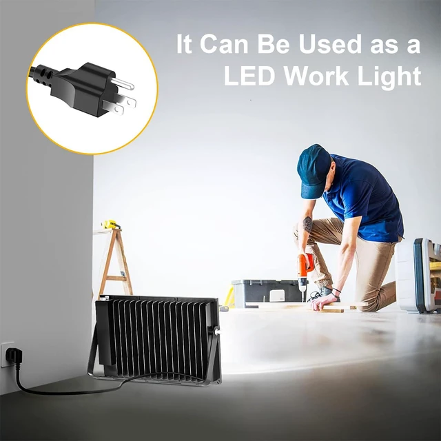 Alt view image 5 of 7 - 200W Flood Lights Outdoor,19000lm Bright LED Work Light with Plug,Daylight White LED Flood Lighting,IP66 Waterproof Security Yard Lights for Yard Garage Stadium 2 Pack