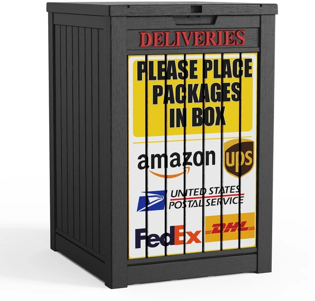 Main image of Package Delivery Box,Outdoor Container Lockable, Black+Sign Waterproof 60 Gallon with Lockable Secure,Outdoor Package Drop Container Waterproof for Porch Patio and Curbside