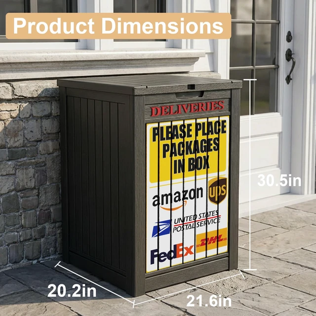Alt view image 2 of 7 - Package Delivery Box,Outdoor Container Lockable, Black+Sign Waterproof 60 Gallon with Lockable Secure,Outdoor Package Drop Container Waterproof for Porch Patio and Curbside