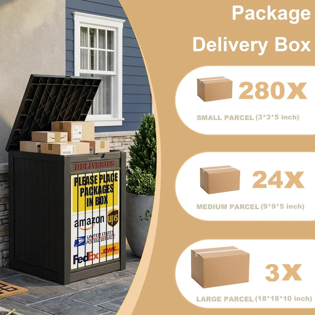 Alt view image 4 of 7 - Package Delivery Box,Outdoor Container Lockable, Black+Sign Waterproof 60 Gallon with Lockable Secure,Outdoor Package Drop Container Waterproof for Porch Patio and Curbside