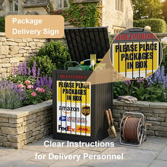 Alt view image 5 of 7 - Package Delivery Box,Outdoor Container Lockable, Black+Sign Waterproof 60 Gallon with Lockable Secure,Outdoor Package Drop Container Waterproof for Porch Patio and Curbside