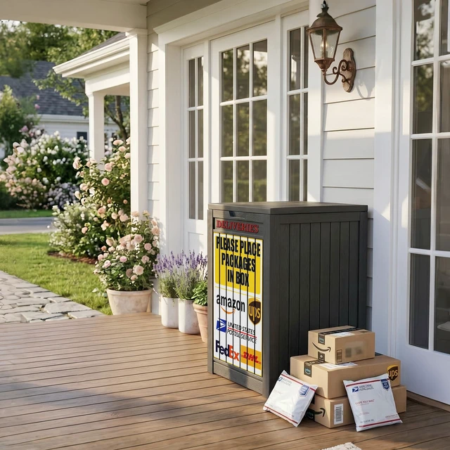 Alt view image 6 of 7 - Package Delivery Box,Outdoor Container Lockable, Black+Sign Waterproof 60 Gallon with Lockable Secure,Outdoor Package Drop Container Waterproof for Porch Patio and Curbside