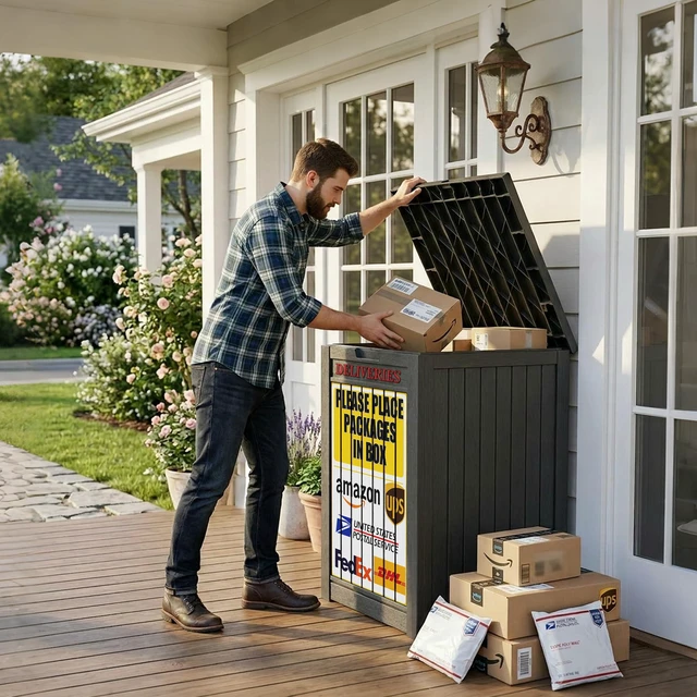 Alt view image 7 of 7 - Package Delivery Box,Outdoor Container Lockable, Black+Sign Waterproof 60 Gallon with Lockable Secure,Outdoor Package Drop Container Waterproof for Porch Patio and Curbside