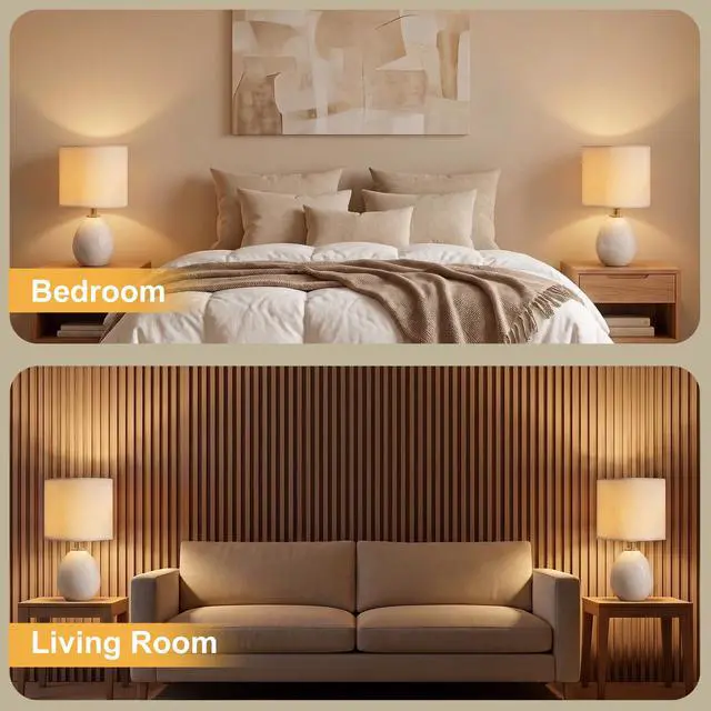 Alt view image 4 of 7 - 17.7" Ceramic Table Lamps Set of 2 for Living Room Bedroom, Cream Small Bedside Lamps for Bedroom Nightstand, Glossy Crackle Base Home Bedroom Decor, Linen Fabric Shade, 3-Color Temperatures