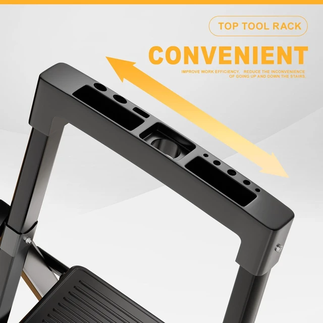 Alt view image 3 of 7 - 6 Step Ladder with Platform,Heavy Duty Folding Step Stool No Assembly Protable Step Ladders with Anti-Slip Widen Pedals,Tool Tray,Safe-Lock Design,Tall Kitchen/Closet Step Ladder for Adults