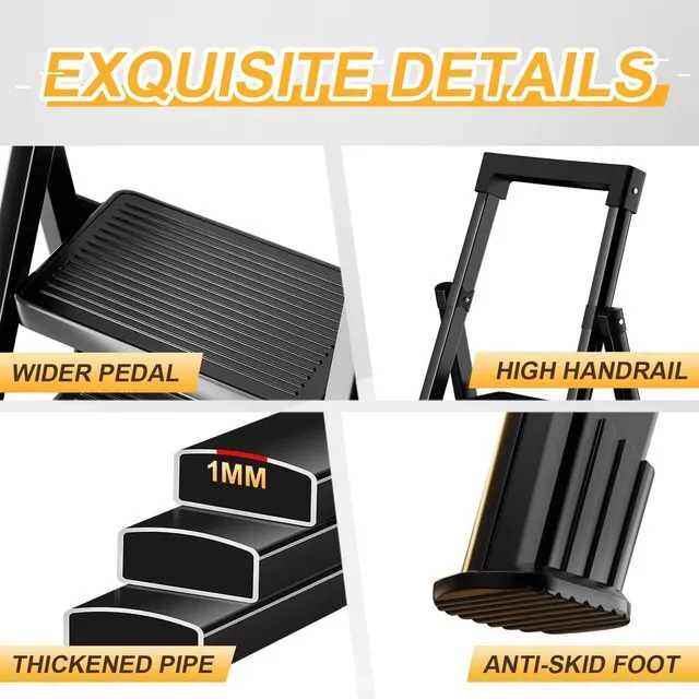Alt view image 4 of 7 - 6 Step Ladder with Platform,Heavy Duty Folding Step Stool No Assembly Protable Step Ladders with Anti-Slip Widen Pedals,Tool Tray,Safe-Lock Design,Tall Kitchen/Closet Step Ladder for Adults